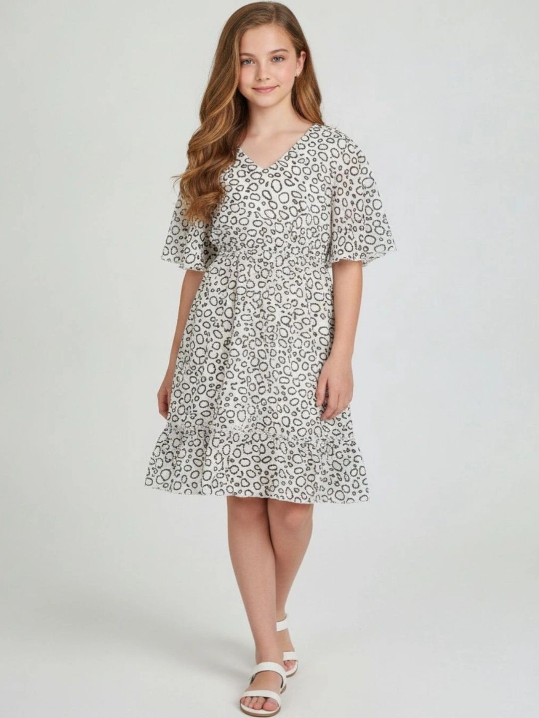 V-Mart Animal Print Flared Sleeve Ruffled A-Line Dress-picture-34