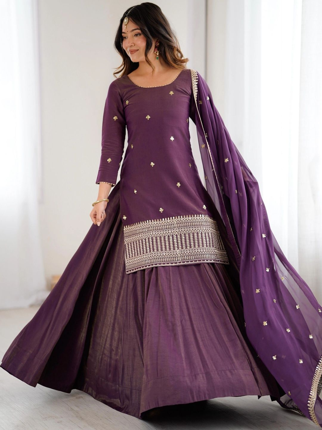 SAJANRE Women Ethnic Motifs Embroidered Regular Kurta with Sharara & With Dupatta-picture-15