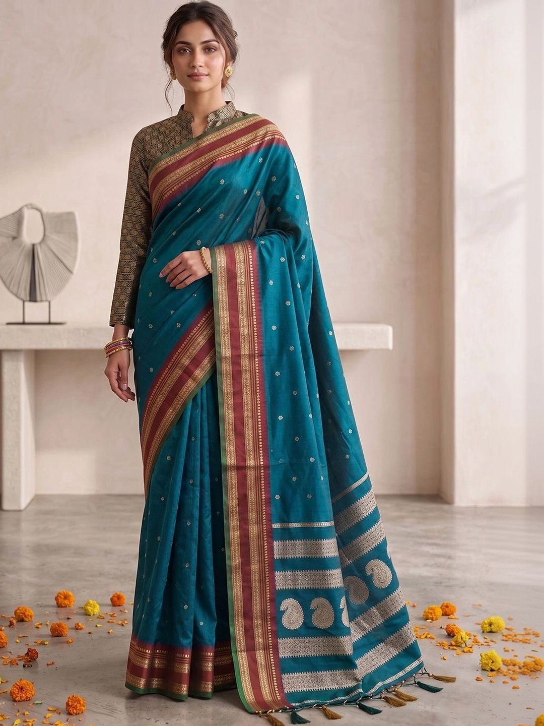 KALINI Woven Design Zari Silk Blend Banarasi Saree-picture-16