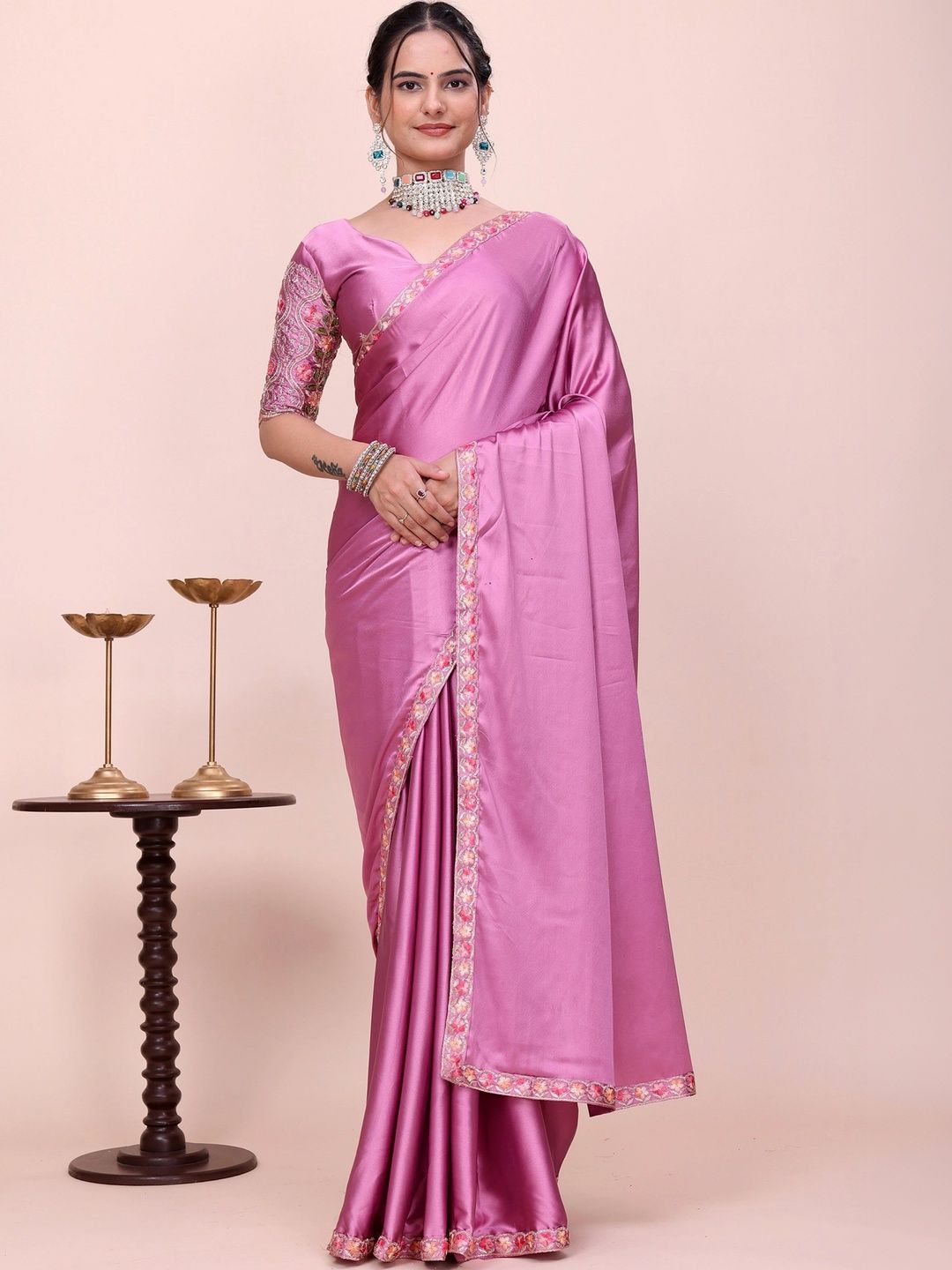 all about you Floral Embroidered Satin Designer Saree-picture-49