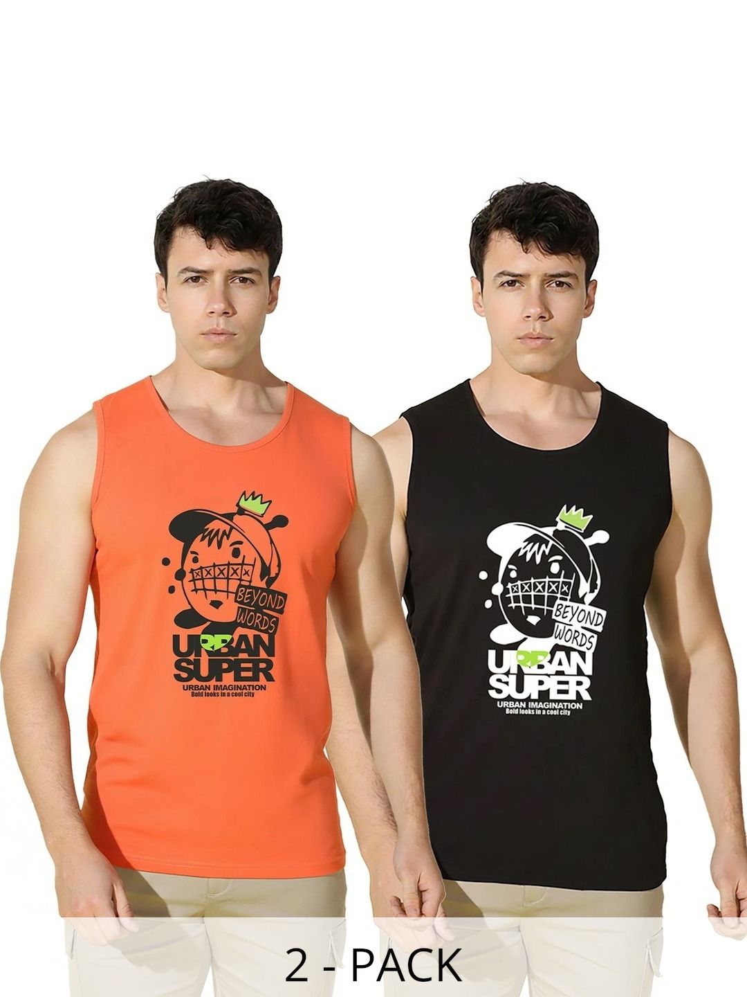 MINISTRY OF FRIENDS Pack of 2 Printed Cotton Gym Vest-picture-53