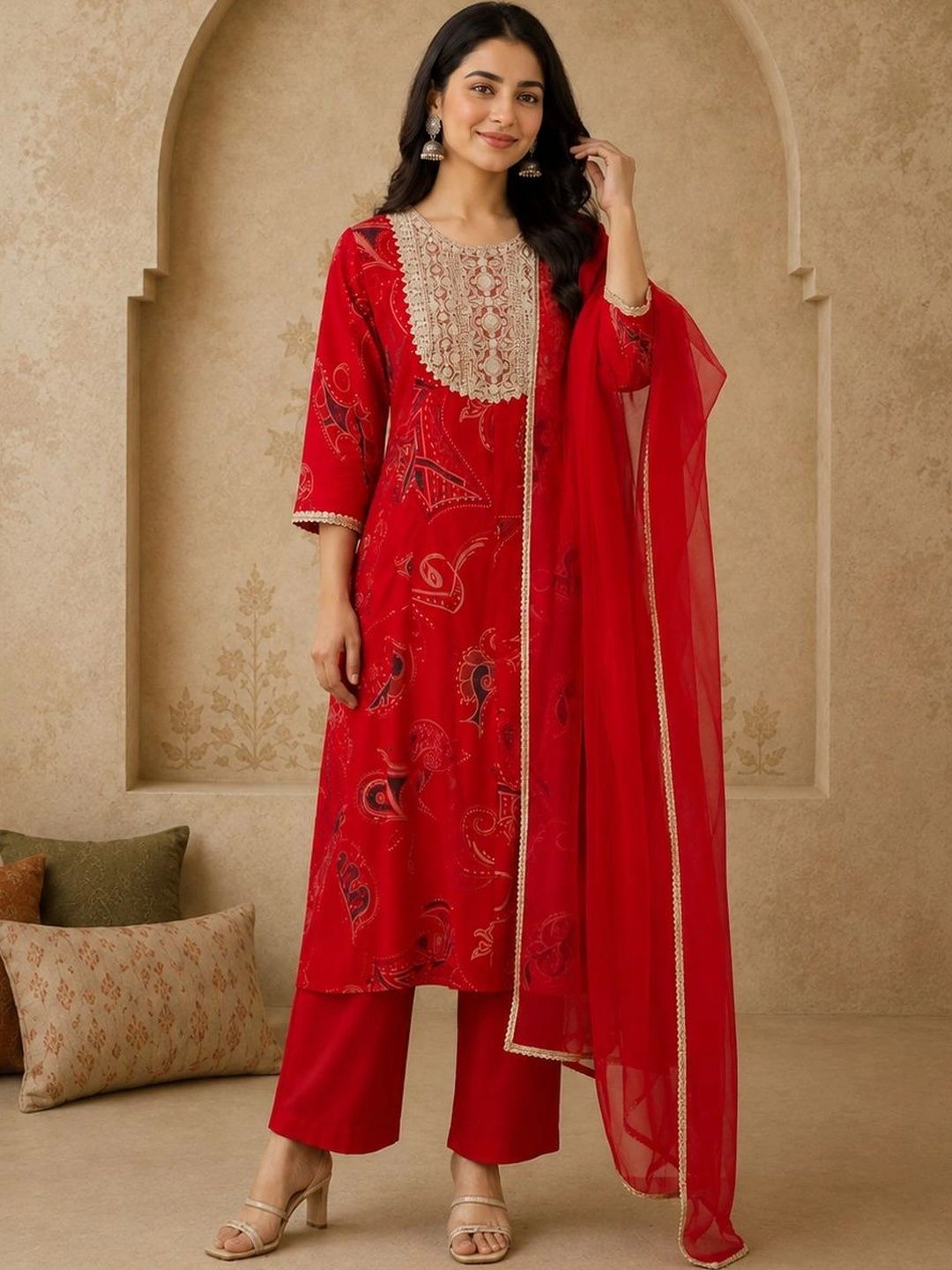 Anouk Mirage Women Ethnic Motifs Printed Regular Thread Work Kurta with Trousers & With Dupatta-picture-13