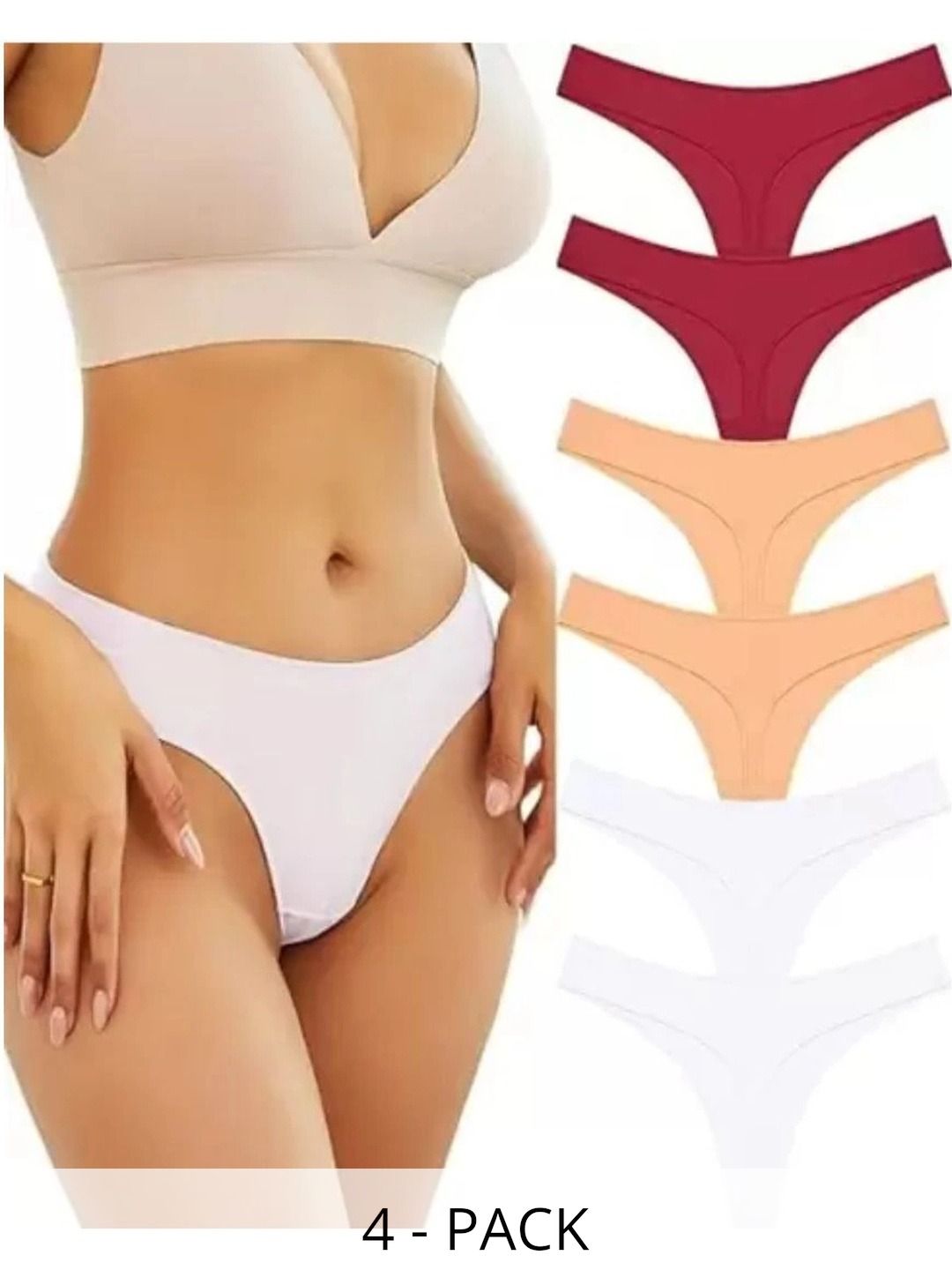 Bebron Women Pack of 4 Seamless Assorted Thongs-image-11