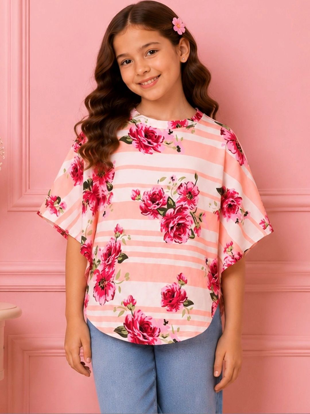 CUTECUMBER Floral Print Flared Sleeve Cotton Blend Top-picture-45