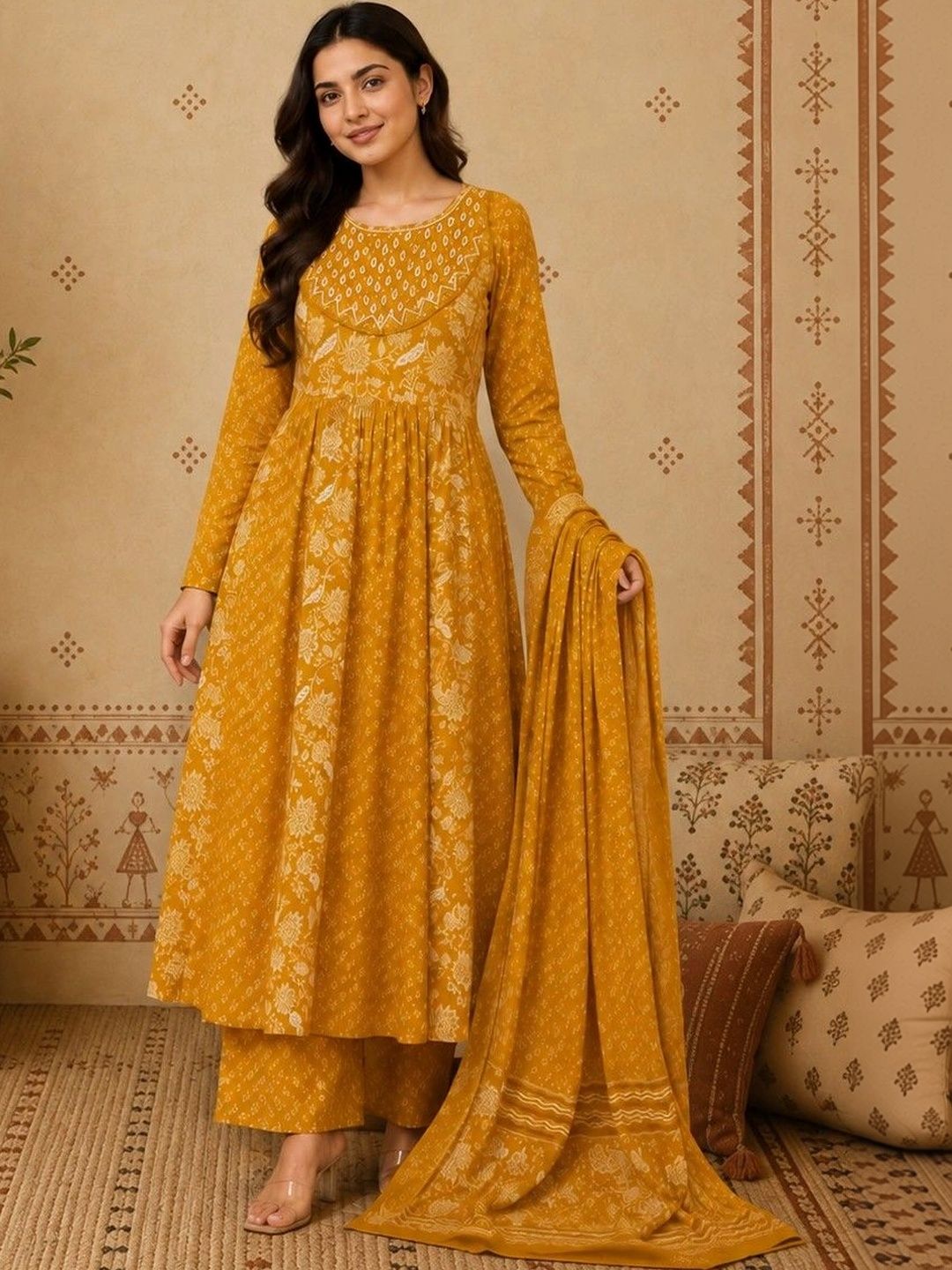 Anouk Women Ethnic Motifs Printed Regular Pure Cotton Kurta with Palazzos & With Dupatta-picture-26