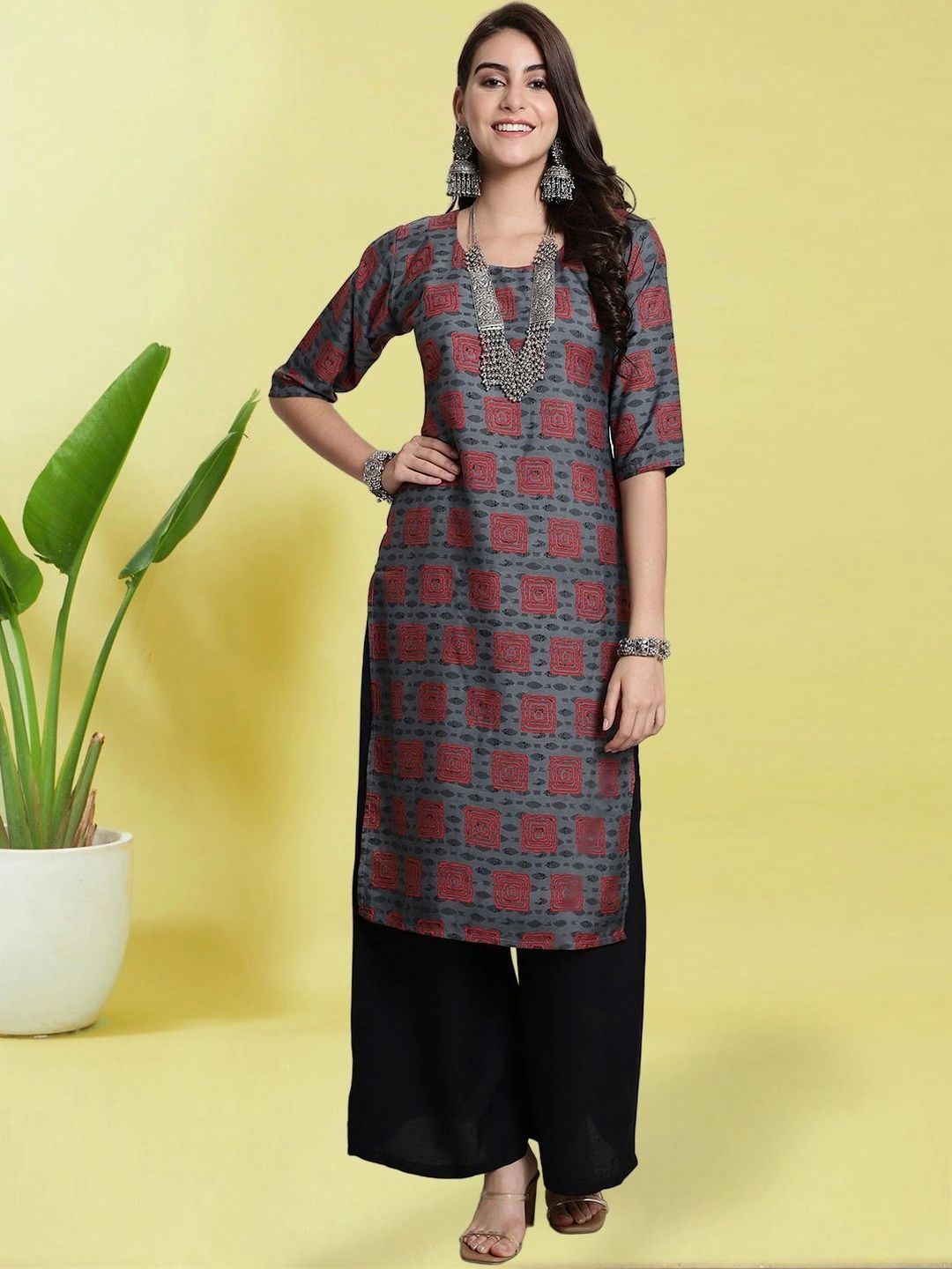 HERE&NOW Women Ethnic Motifs Printed Crepe Kurta-picture-14