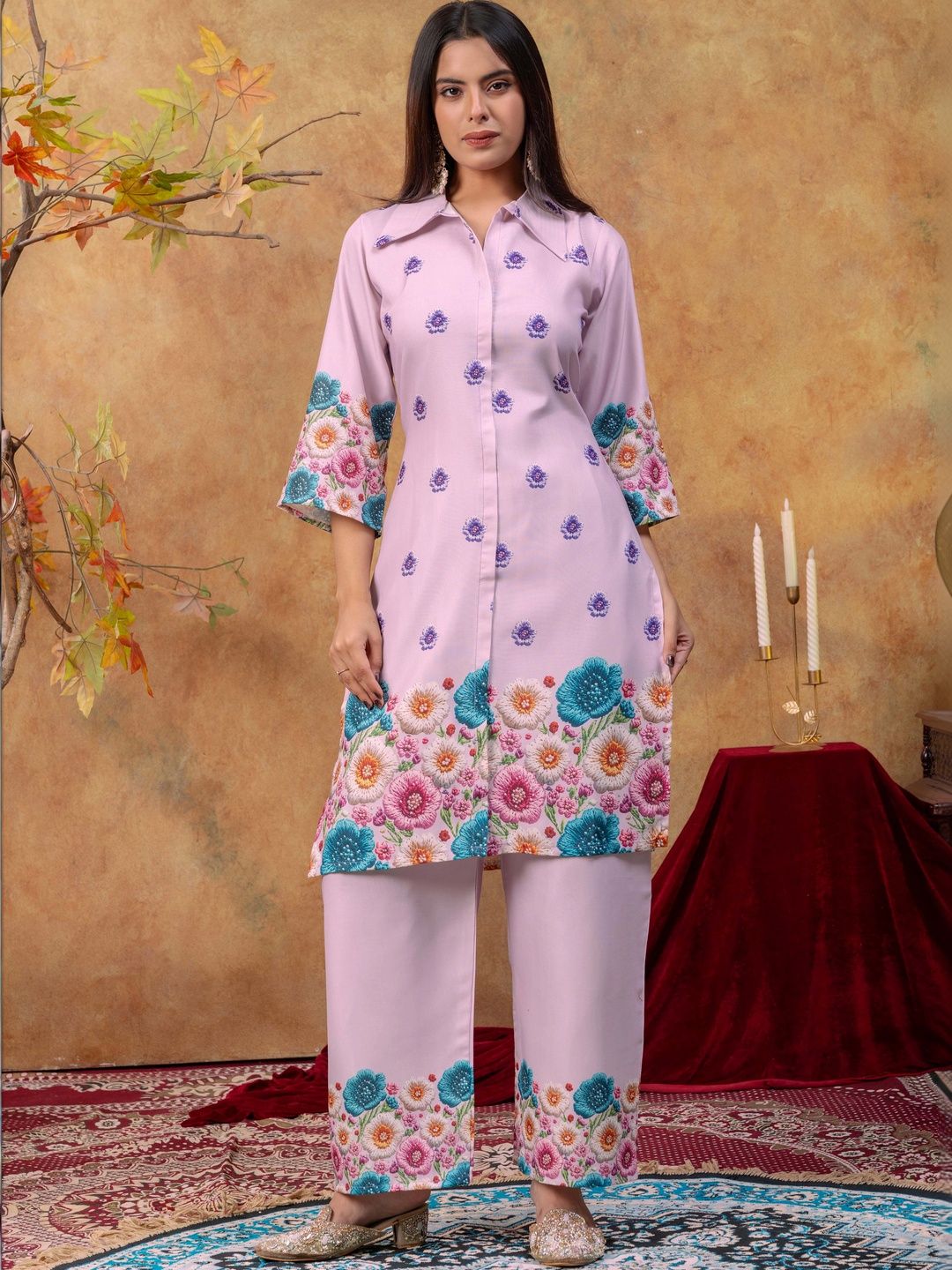 MANVAA Women Floral Printed Regular Pure Cotton Kurta with Palazzos-picture-42