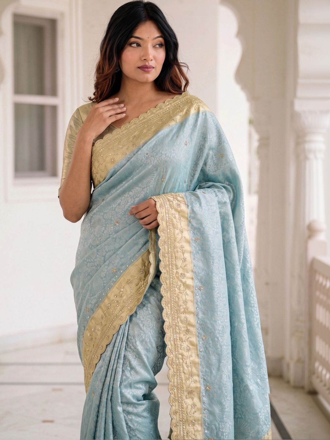 Anouk Paisley Embroidered Silk Blend Banarasi Saree-picture-18