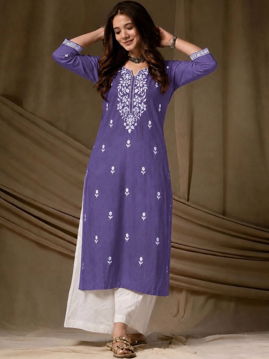 FORKEY Women Ethnic Motifs Embroidered Thread Work Kurta-picture-17