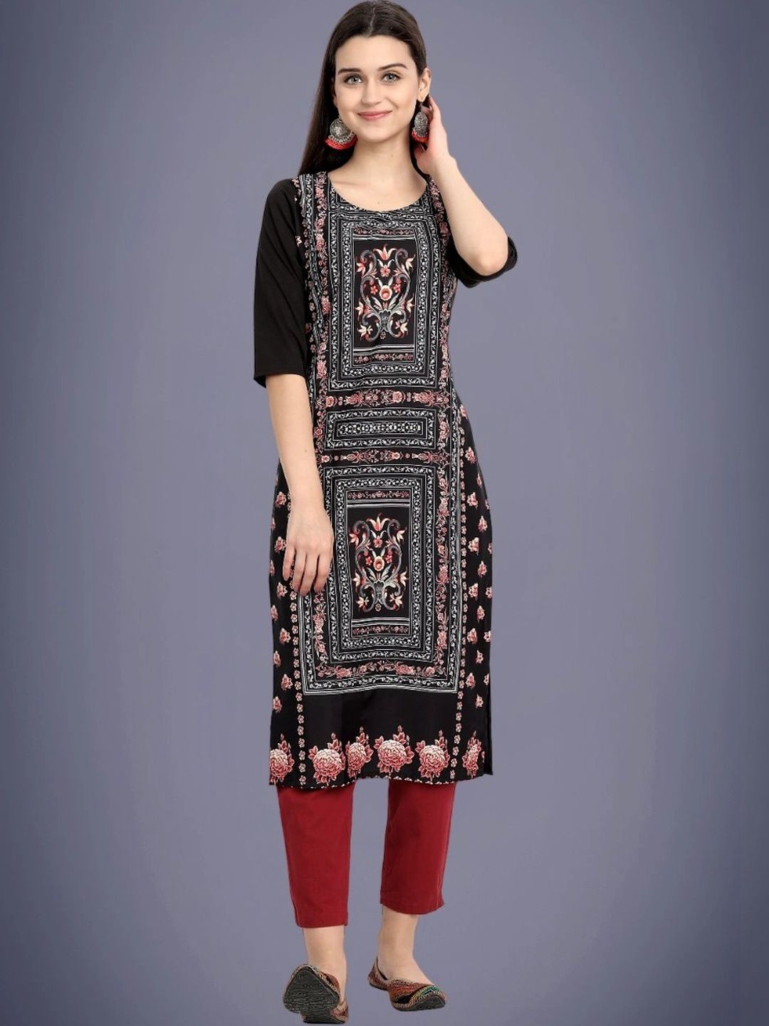HERE&NOW Women Ethnic Motifs Printed Crepe Kurta-picture-22