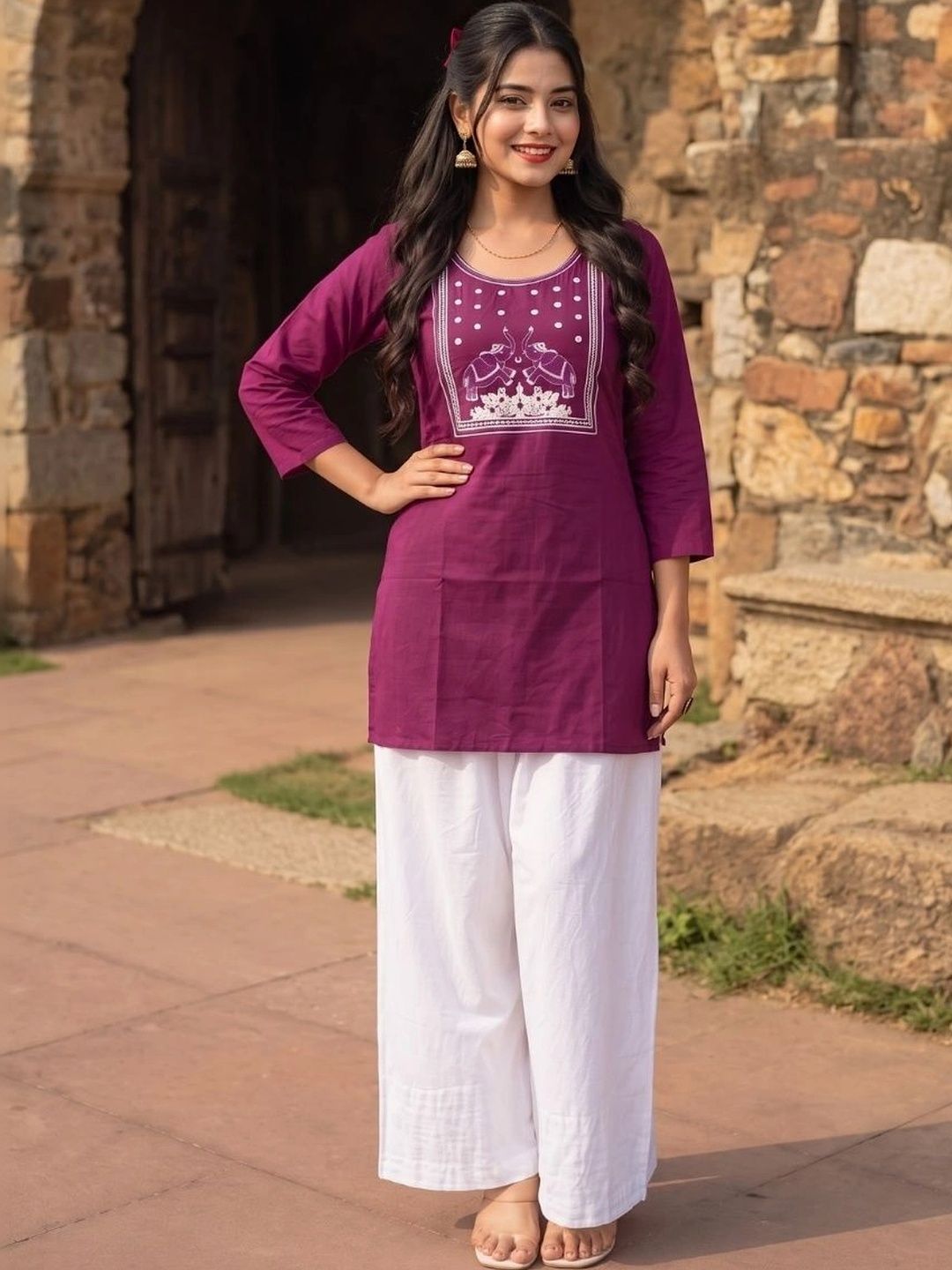 MYTHDRIP Ethnic Motifs Embroidered Thread Work Pure Cotton Thread Work Kurti-picture-19