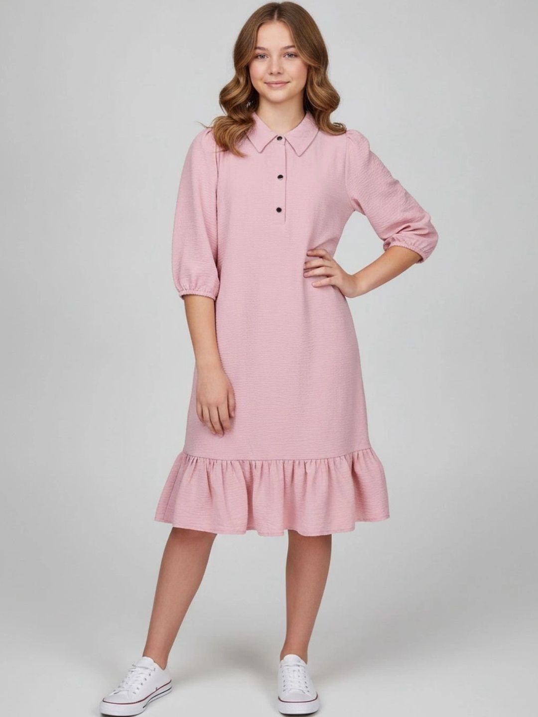 V-Mart Puff Sleeve Ruffled A-Line Dress-picture-53