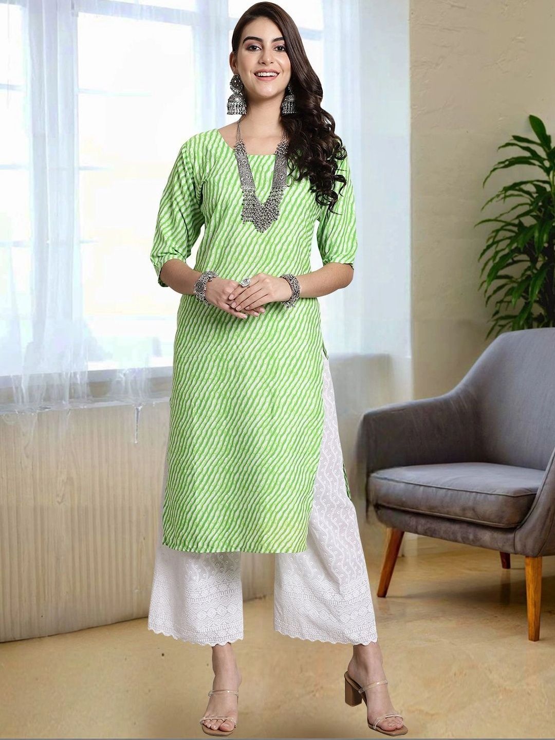 HERE&NOW Women Leheriya Printed Crepe Kurta-picture-23