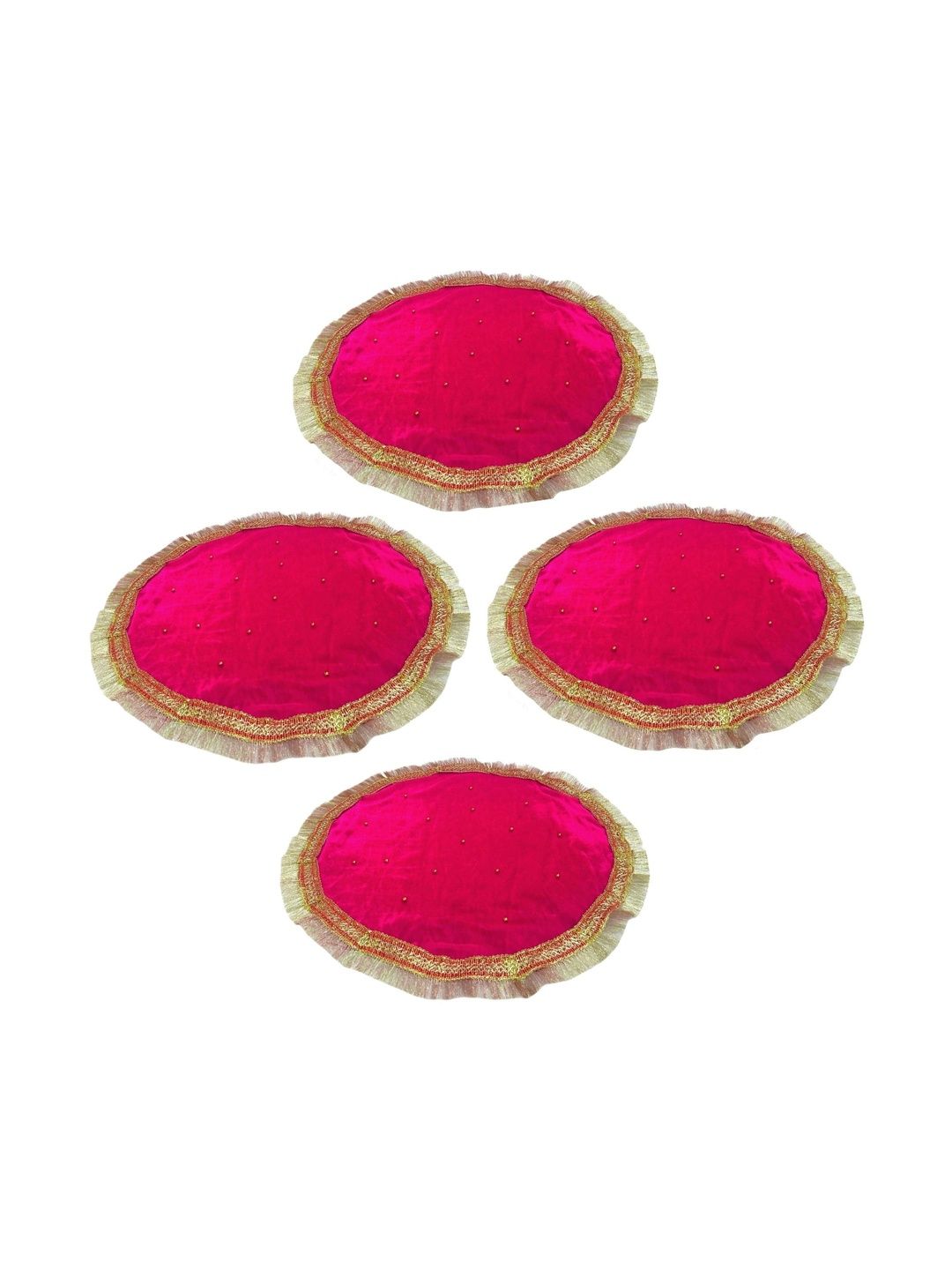 Navti Creations Set Of 4 Pink Embellished Round Velvet Thaalposh-image-47