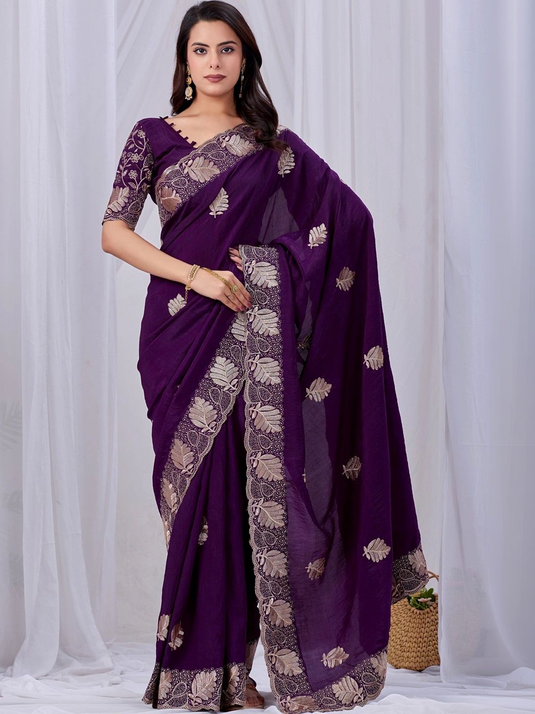 Mitera Ethnic Motifs Embroidered Poly Chiffon Designer Saree-image-48