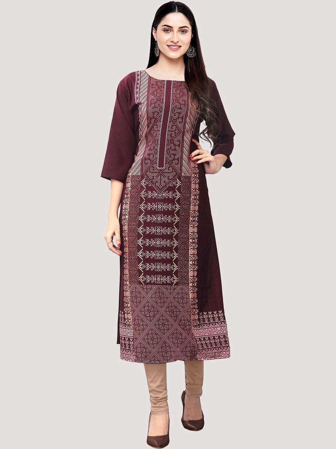 HERE&NOW Women Ethnic Motifs Printed Crepe Kurta-picture-26