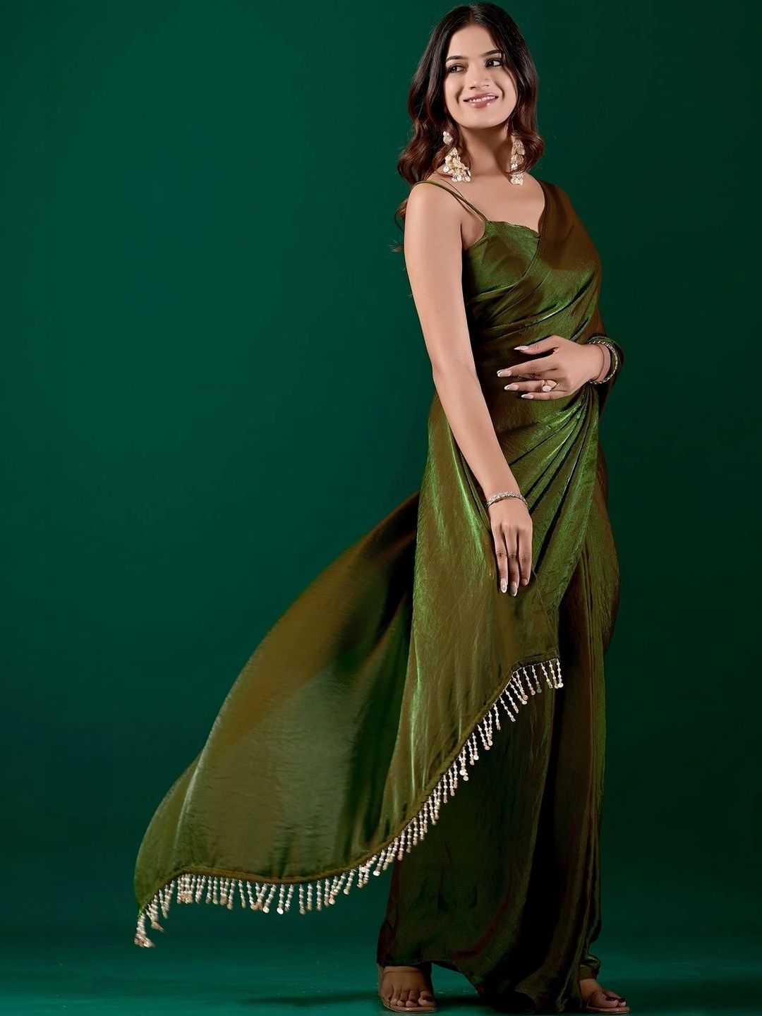 house of kk Embellished Beads and Stones Satin Designer Saree-picture-33