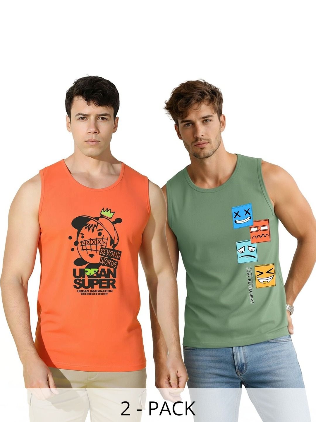 MINISTRY OF FRIENDS Pack of 2 Printed Cotton Gym Vest-picture-43