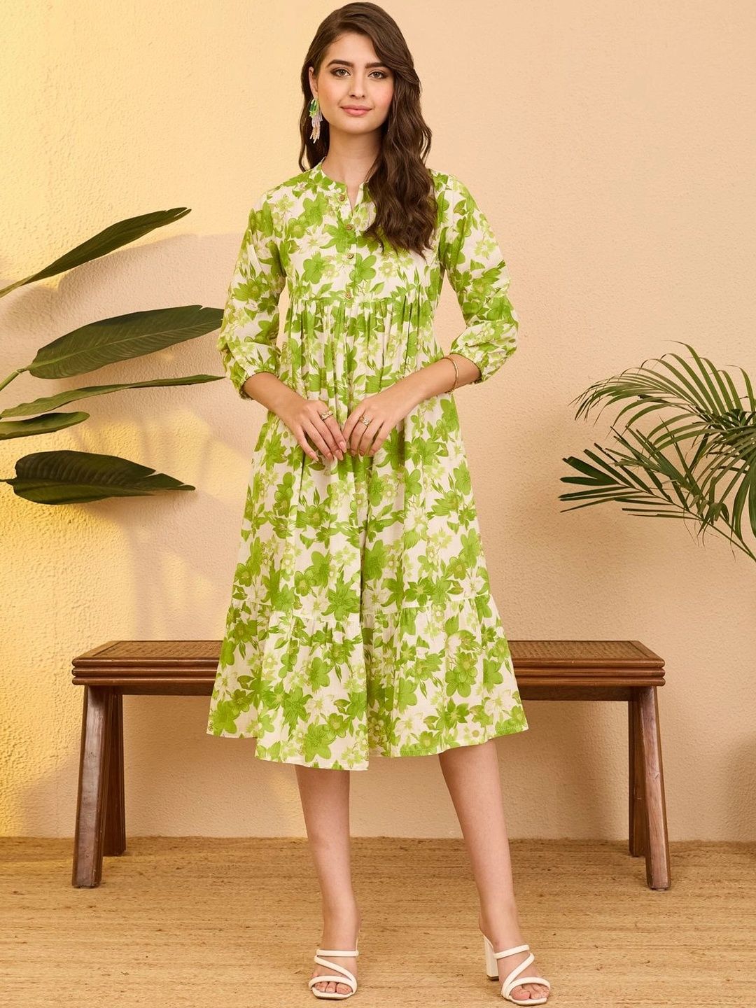 Janasya Floral Print A-Line Midi Dress-picture-14