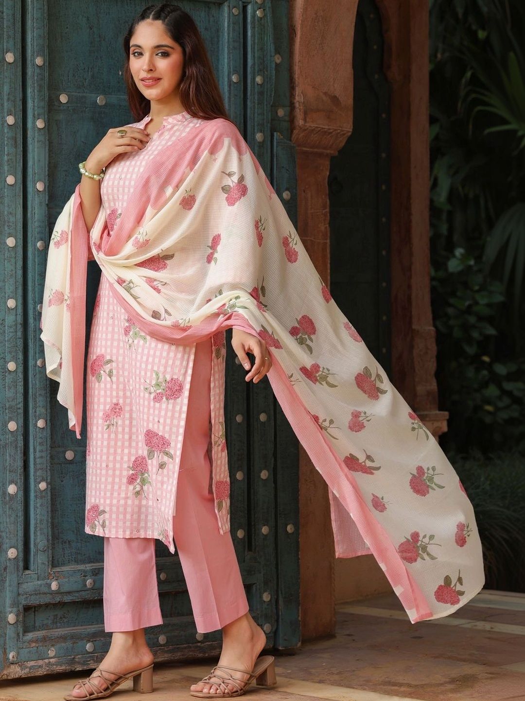 Rain & Rainbow Women Floral Regular Pure Cotton Kurta with Trousers & With Dupatta-picture-28