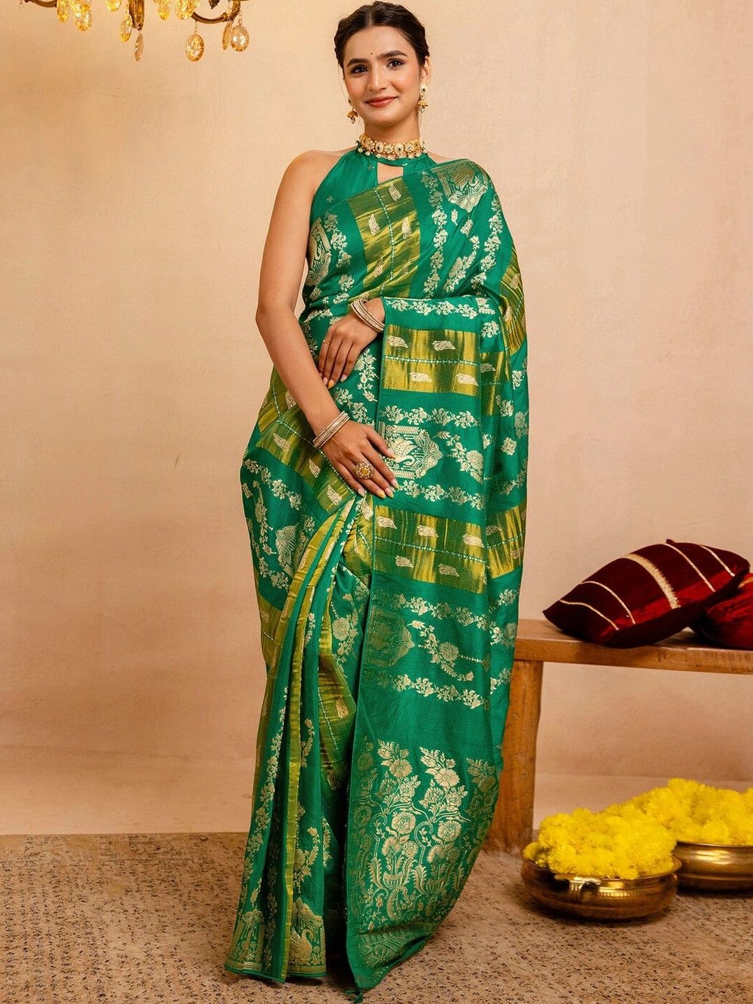 SAARA Woven Design Zari Silk Blend Saree-picture-13