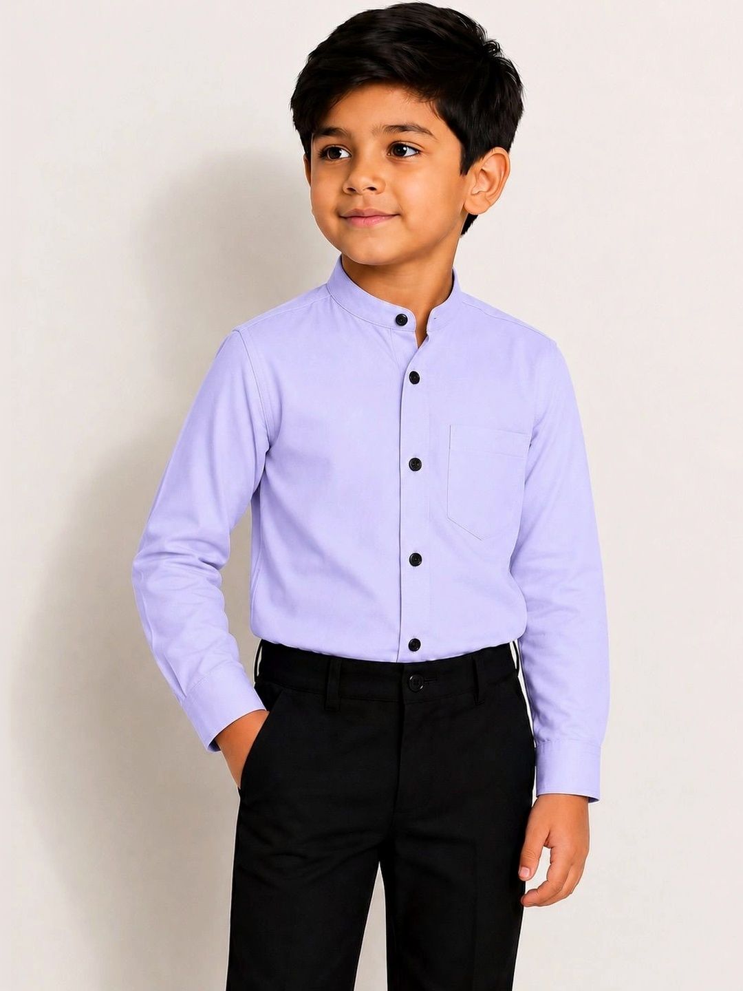 LABHKALA Boy Solid Mandarin Collar Casual Shirt-picture-22