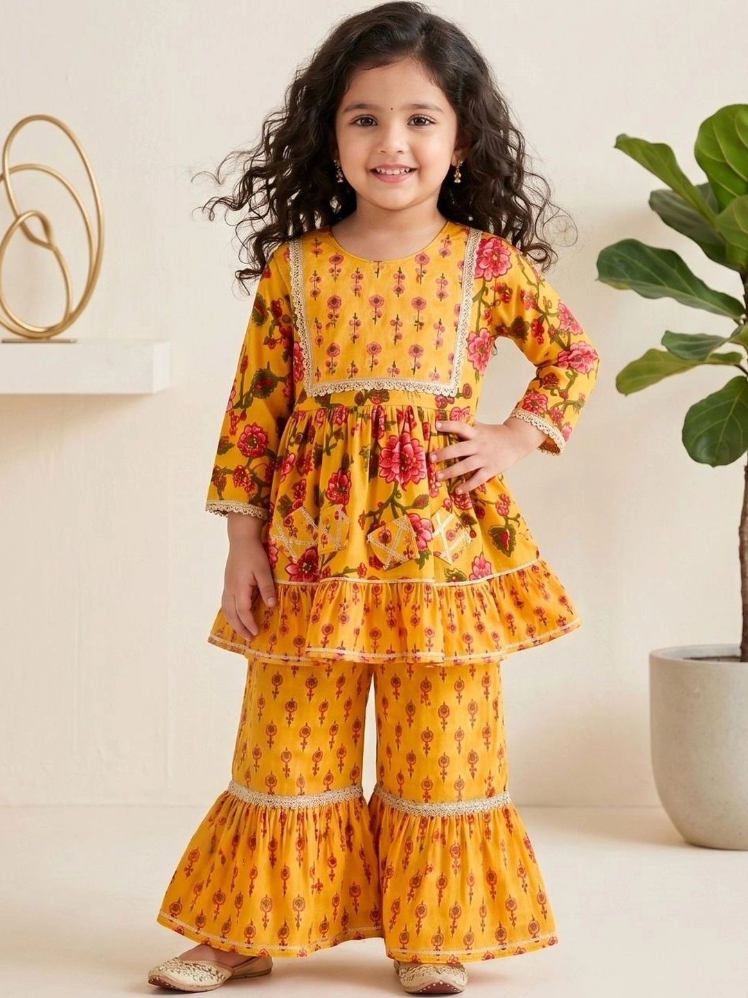 Blabber Girls Printed Cotton Kurti With Sharara Kurta Set-picture-36