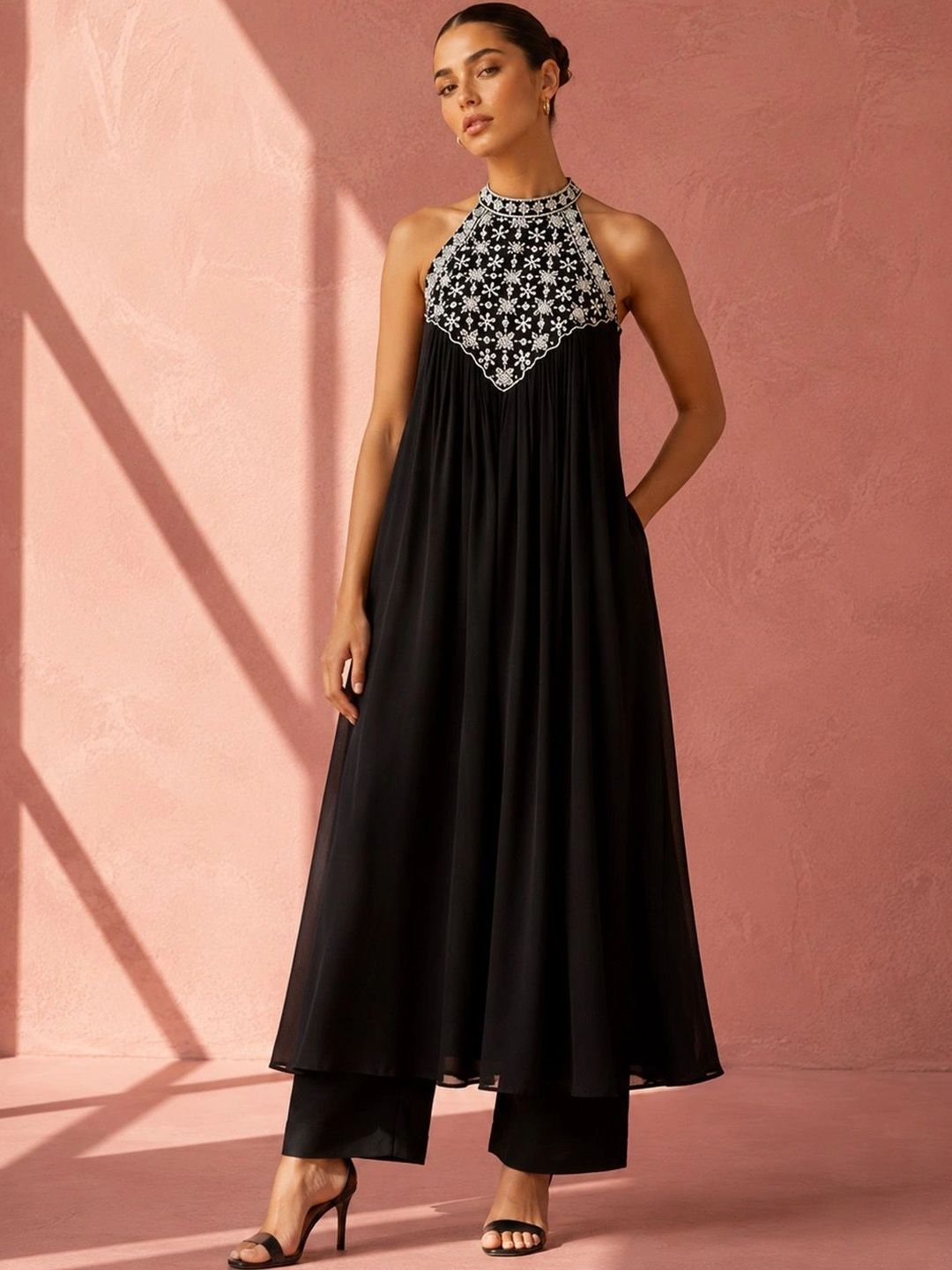 Anouk Women Ethnic Motifs Embroidered Empire Thread Work Kurta with Trousers-image-20