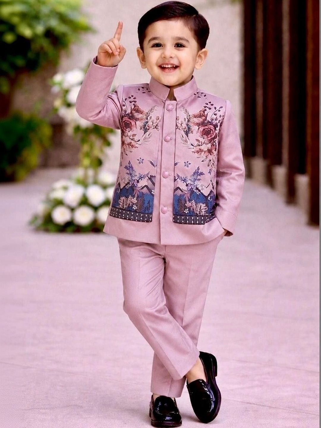 eliteeleganceapparel Boys Printed Mandarin Collar Single-Breasted Two-Piece Suit-picture-28