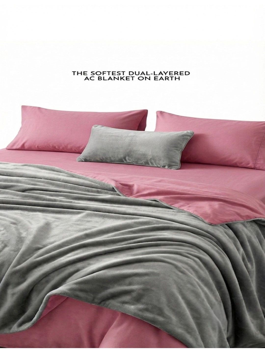 Zarf Pink & Grey Microfiber AC Room 300 GSM Blanket-picture-14