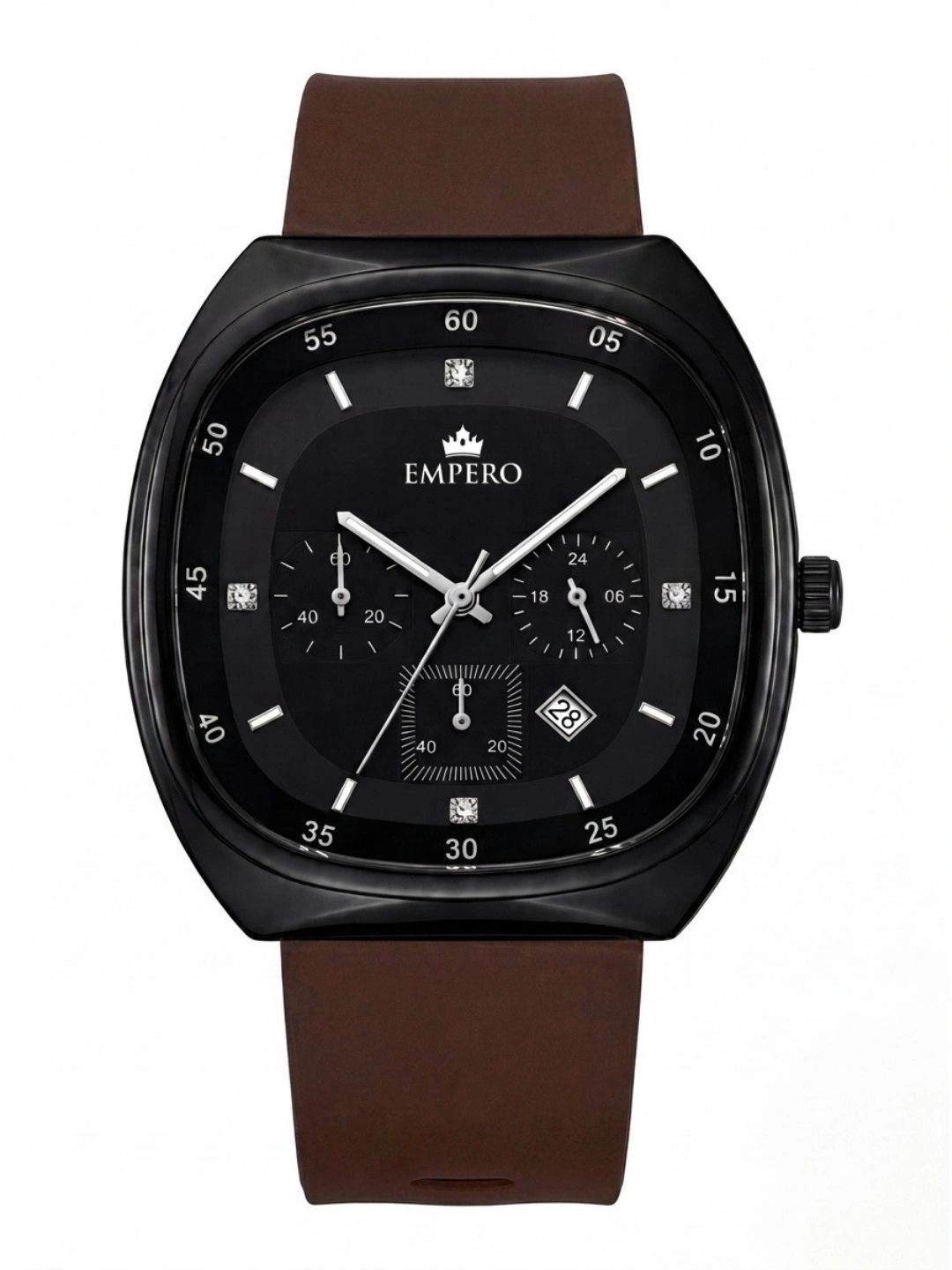 EMPERO Men Brass Dial & Straps Analogue Chronograph Watch EAB234 Black Dial Brown Silicone-image-39
