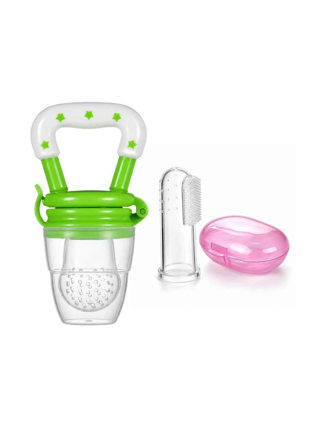 Crescent Infants Set Of 2 Transparent Food-Grade Fruit Food Feeder Nibbler & Finger Brush-picture-39
