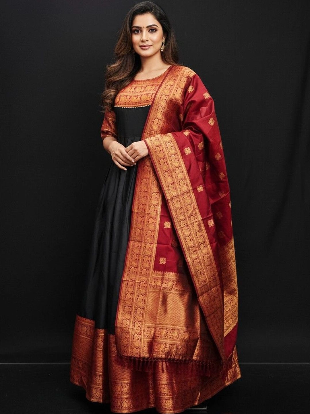 Kinjhit Fashion Patterned Ethnic Gown Dress With Dupatta-picture-15