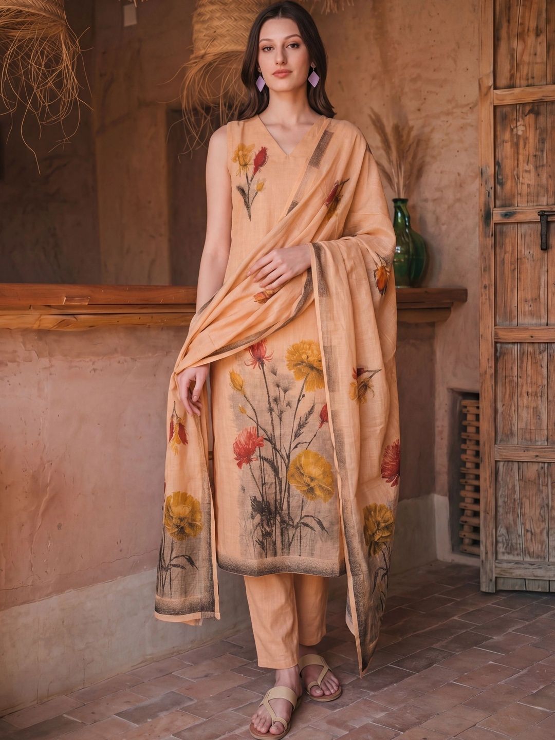 Sangria Women Floral Printed Regular Kurta with Trousers & With Dupatta-picture-16