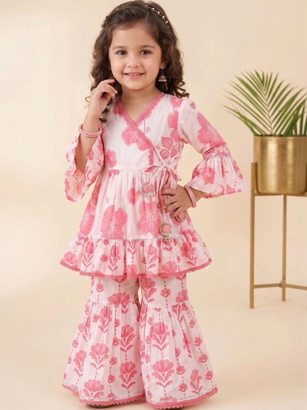 Blabber Unisex Kids Floral Printed Regular Pure Cotton Kurti with Sharara-picture-18