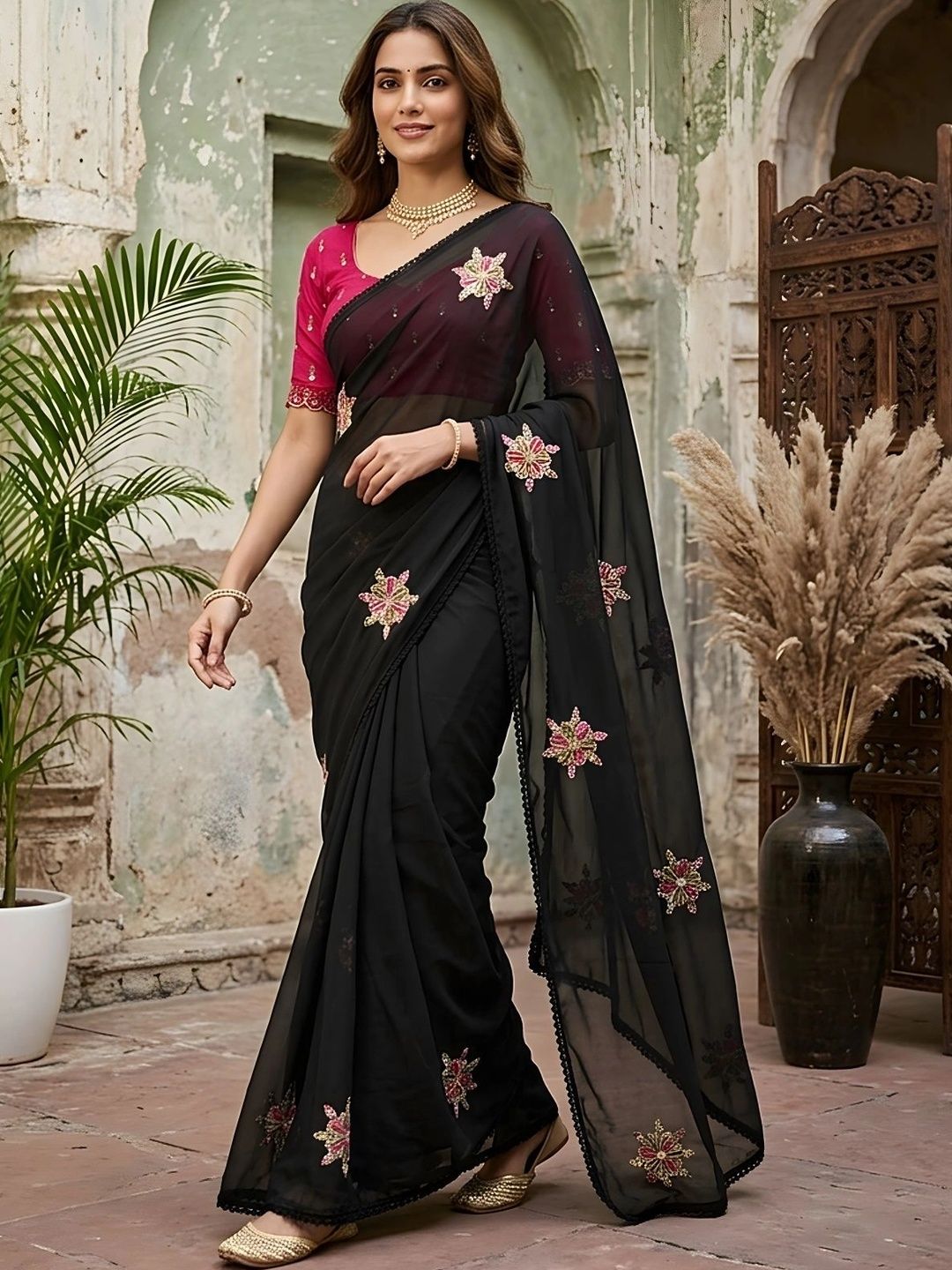 Mitera Floral Embroidered Saree-image-17