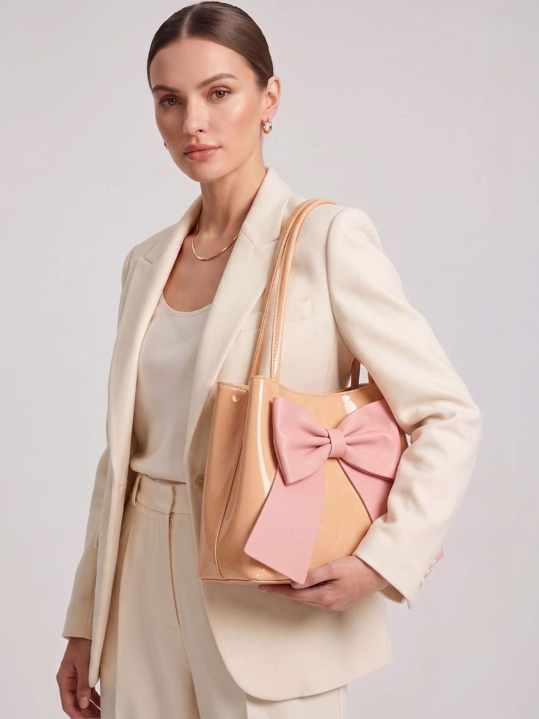 LIKE STYLE PU Oversized Structured Tote Bag with Bow Detail-picture-15