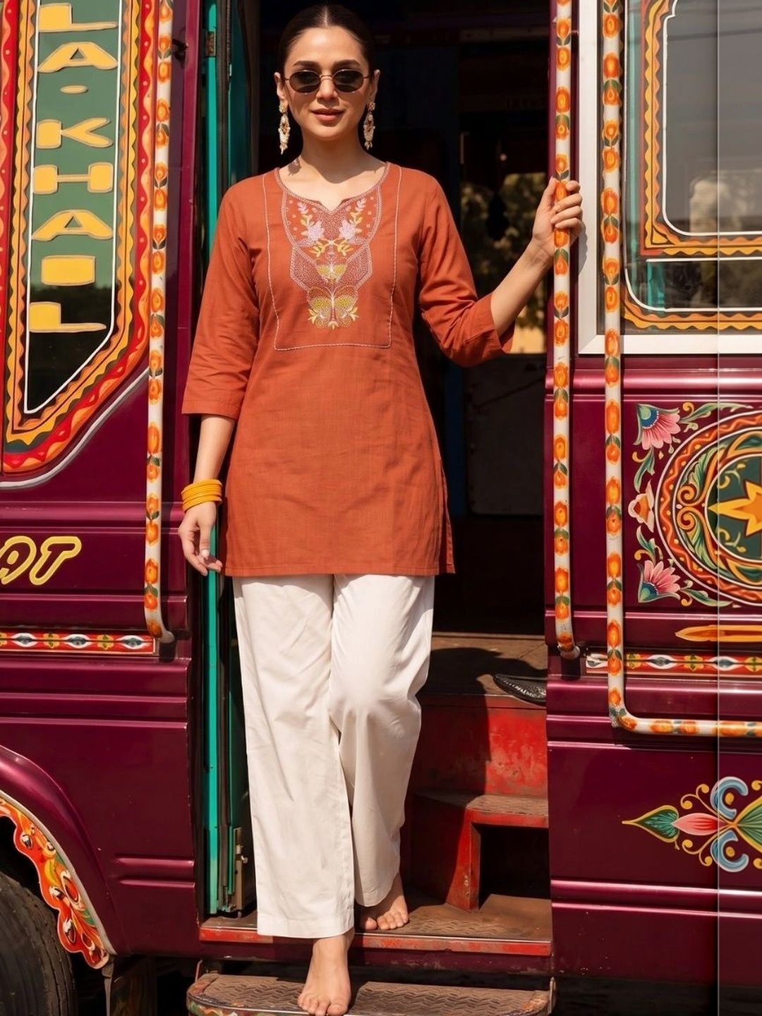 MYTHDRIP Women Embroidered V-Neck Pure Cotton Kurti-picture-29