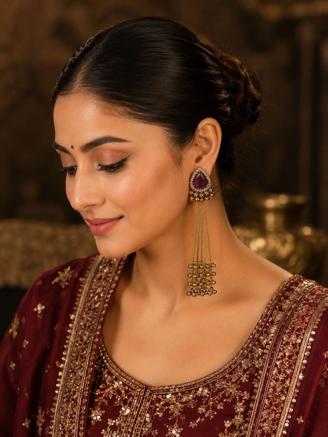 Glim India Teardrop Shaped Drop Earrings-picture-15