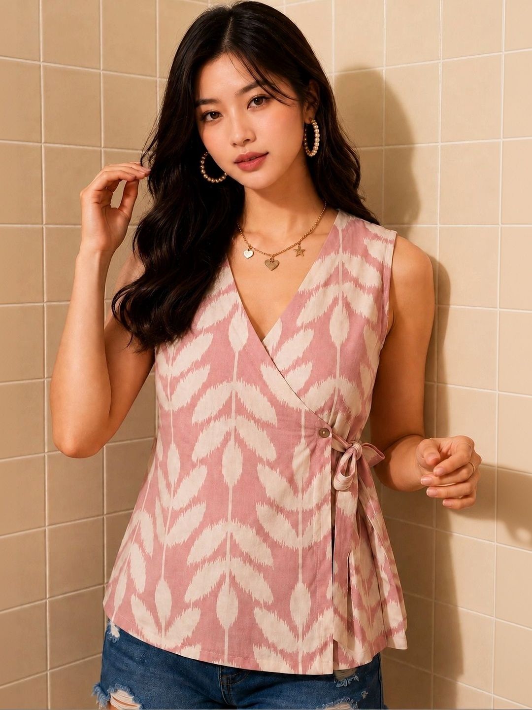LABEL ADRIJA Print Cotton Wrap Top-picture-57