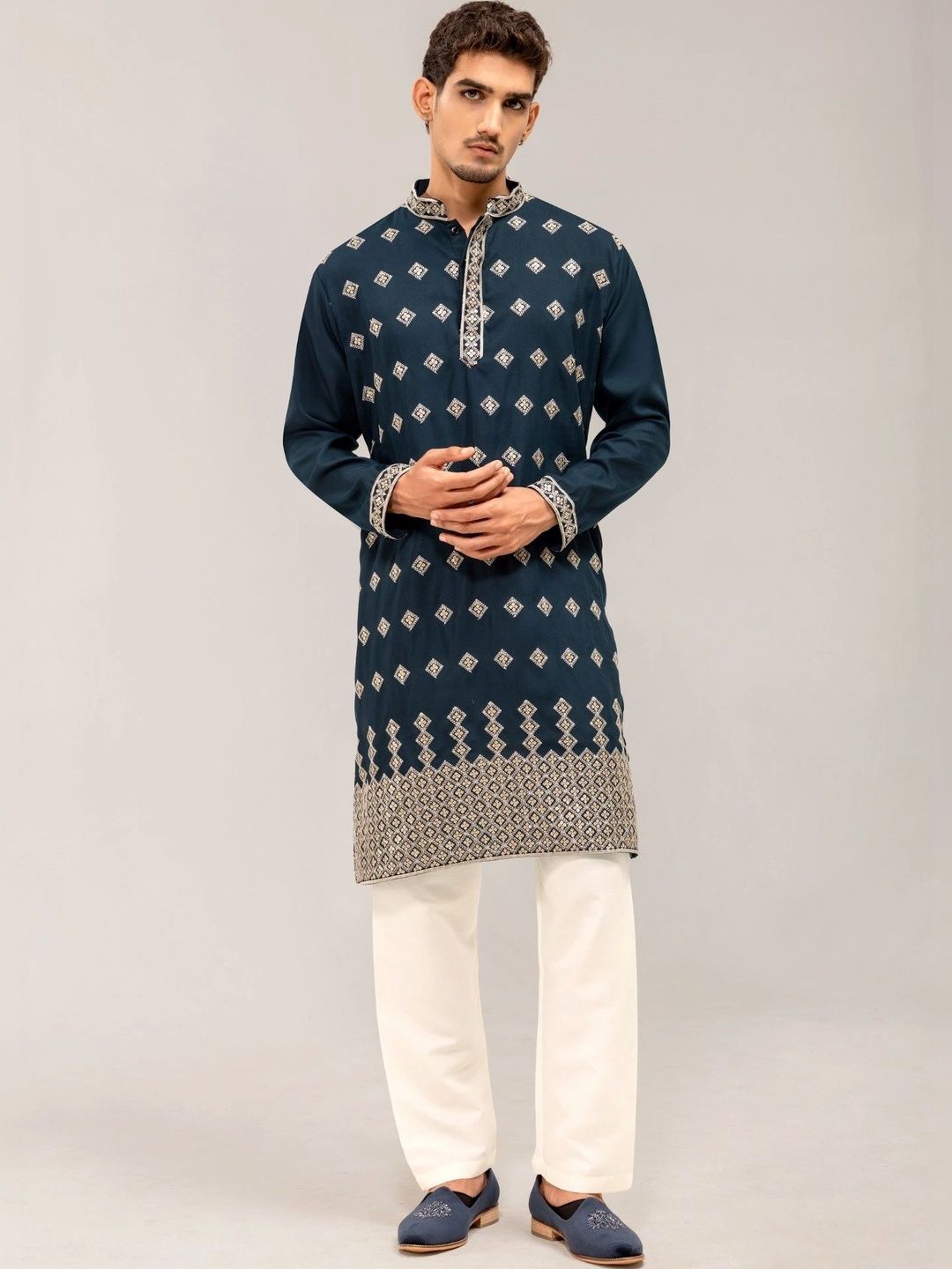 ADHIRAJAN Men Ethnic Motifs Embroidered Thread Work Kurta-picture-46
