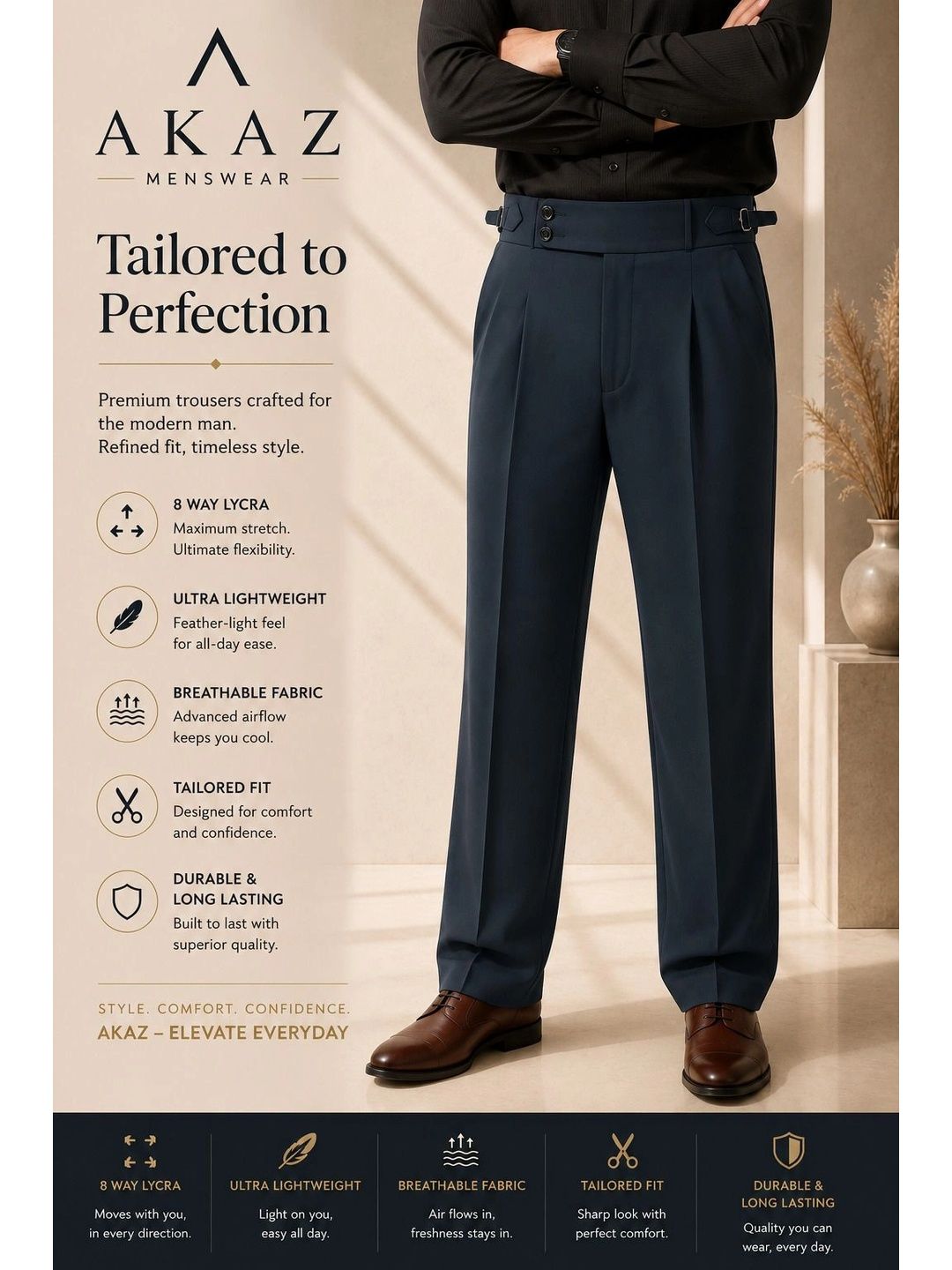 Akaz Men Tailored Flared Easy Wash Trousers-picture-23