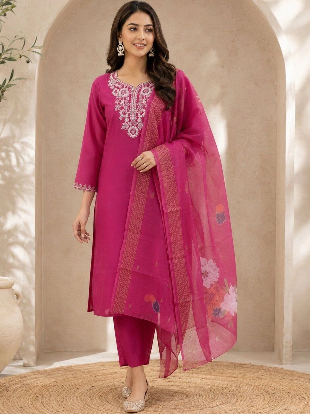 niva fashion Women Floral Embroidered Regular Thread Work Kurta with Trousers & With Dupatta-picture-27