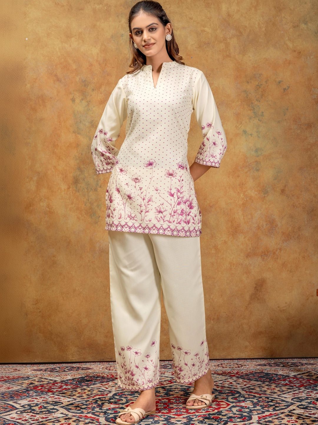 Maroosh Women Floral Printed Regular Pure Cotton Kurta with Trousers-picture-13