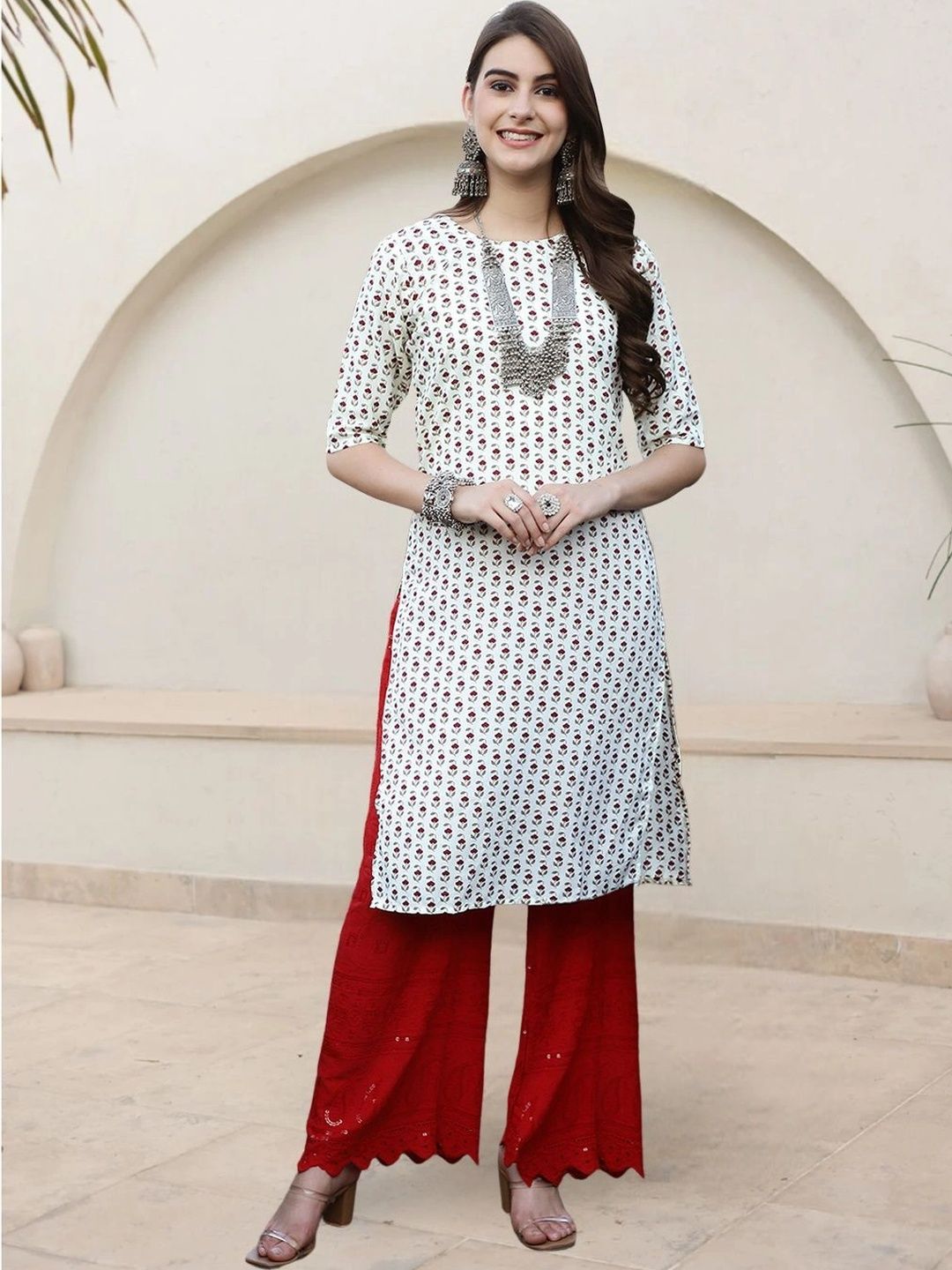 HERE&NOW Women Leheriya Printed Crepe Kurta-picture-28