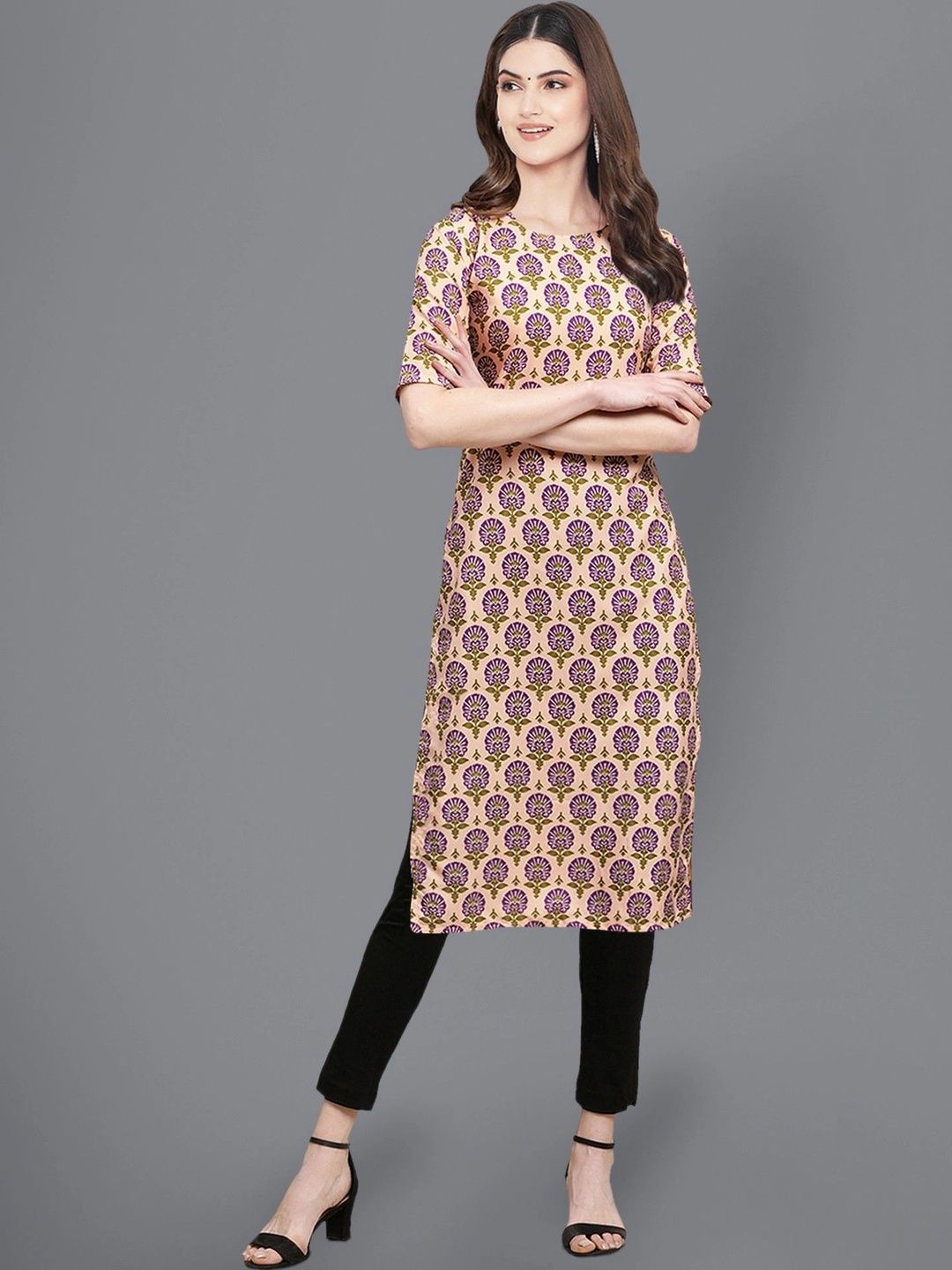 HERE&NOW Women Ethnic Motifs Printed Crepe Kurta-picture-24