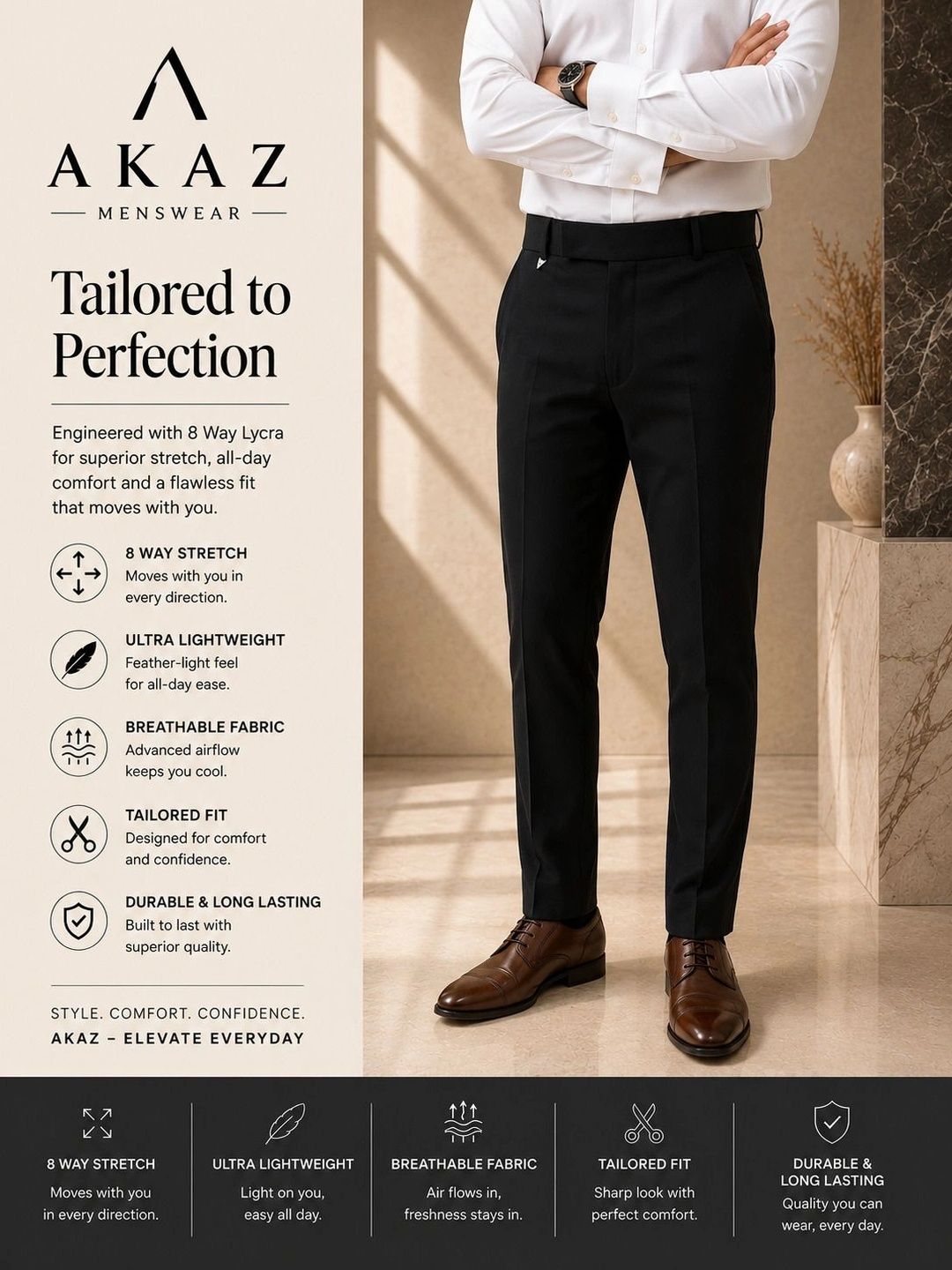 Akaz Men Tailored Slim Fit Easy Wash Trousers-picture-33