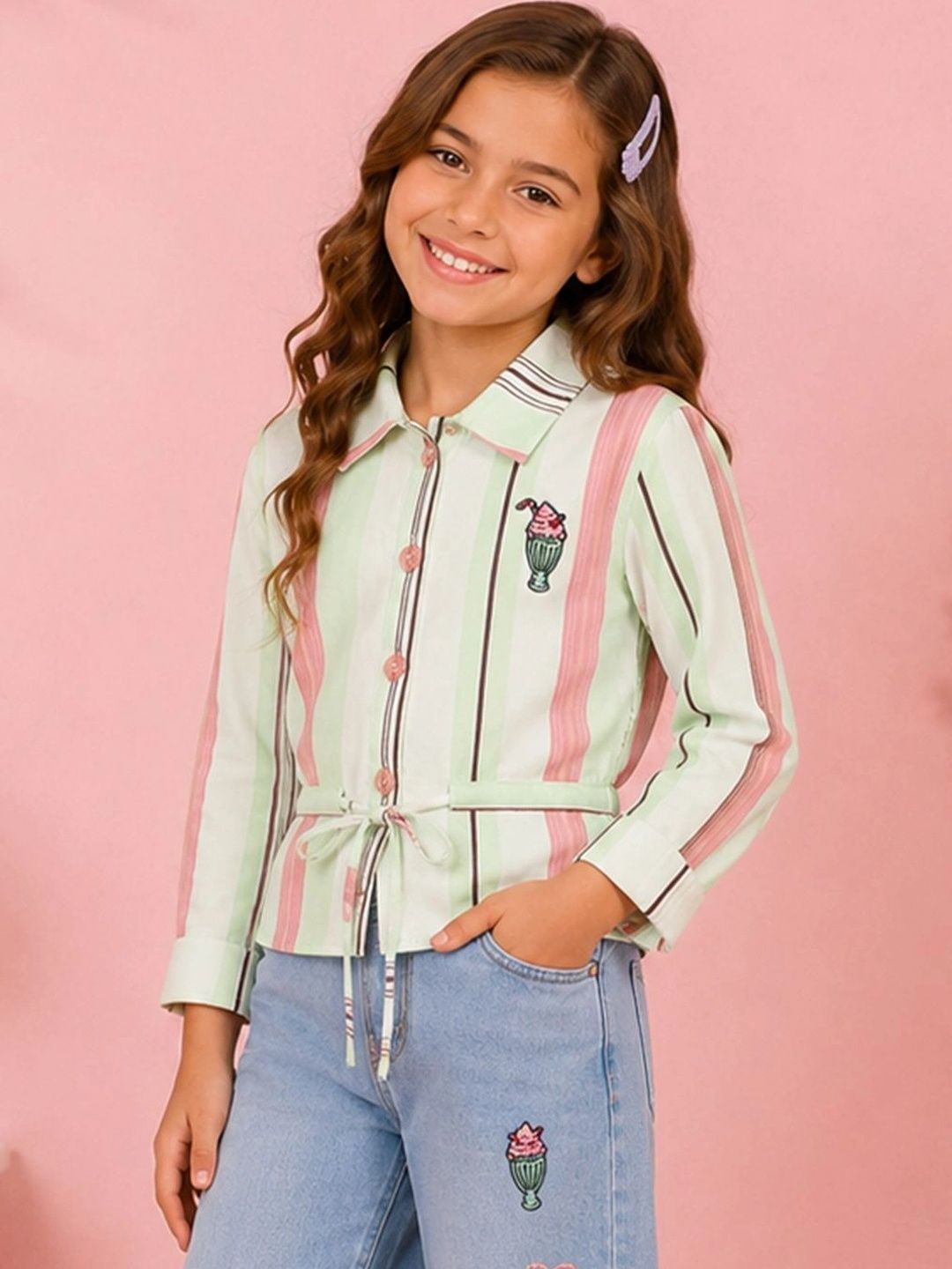 CUTECUMBER Girls Custom Multi Stripes Striped Casual Shirt-picture-40