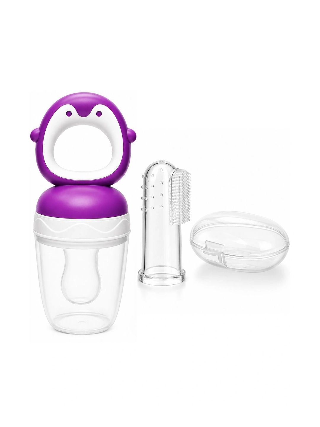 Crescent Infants Set Of 2 Transparent Food-Grade Fruit Food Feeder Nibbler & Finger Brush-picture-14