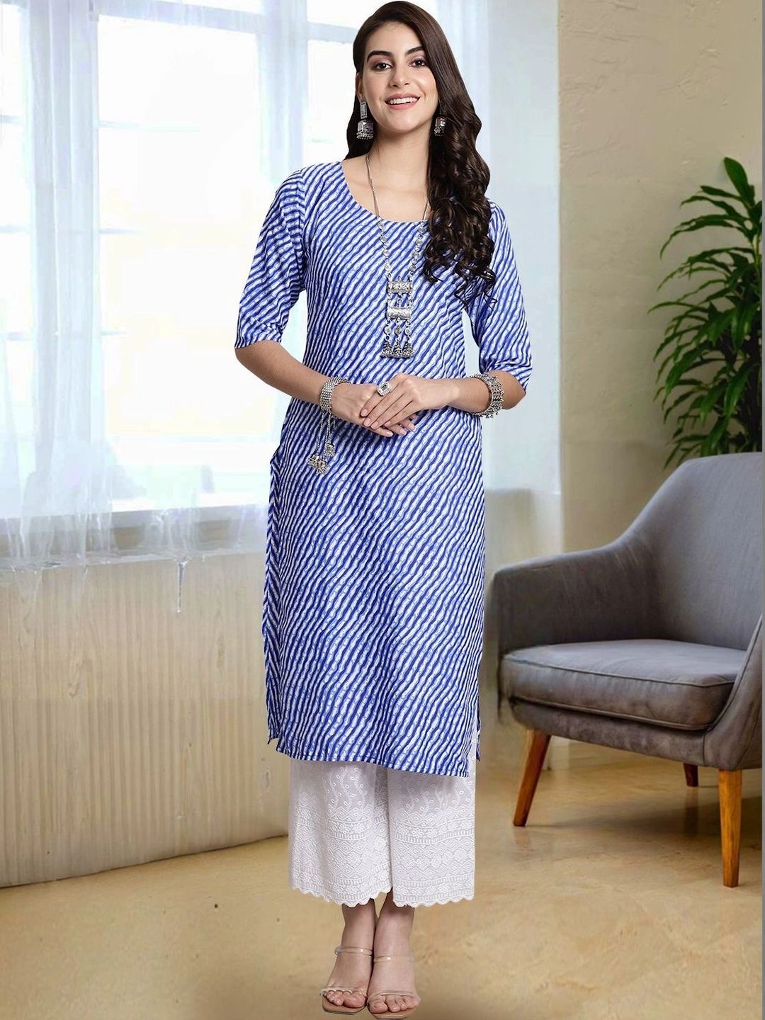 HERE&NOW Women Printed Block Print Crepe Kurta-picture-23